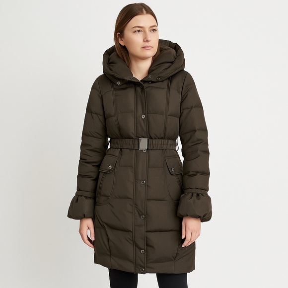 Rud by Rudsak Puffer Winter Coat Belted Dark Olive Green Size S Down Feather - Picture 1 of 10